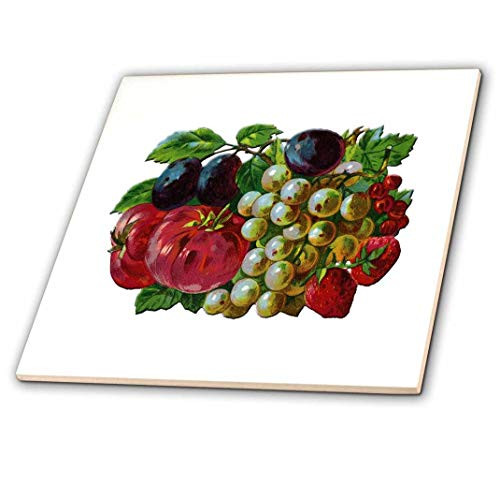 3dRose ct_170659_1 Victorian Group of Fruit with Plums, Grapes, Strawberries and Tomatoes-Ceramic Tile, 4-Inch