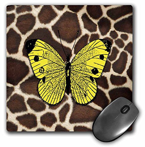 3dRose LLC 8 x 8 x 0.25 Inches Mouse Pad, Yellow Butterfly on Giraffe Fur (mp_38925_1)