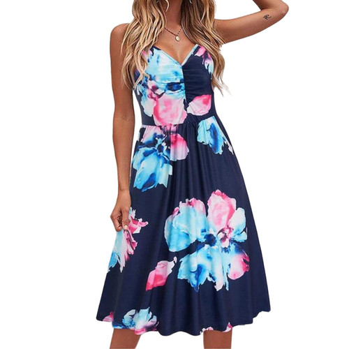 ERTUPE Casual Dresses for Women Sleeveless Cotton Summer Beach Dress A Line Spaghetti Strap Sundresses with Pockets