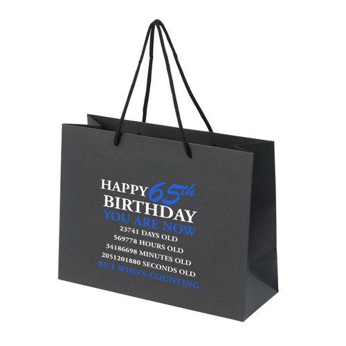 Bang Tidy Clothing 65th Birthday Gift Bags - Black Paper with Rope Handles - Eco Friendly Large Gift Bag - Counting - Blue