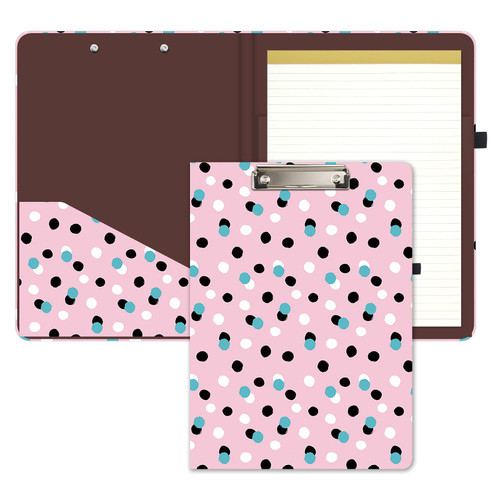 Hongri Clipboard Folio with Refillable Lined Notepad and Interior Storage Pocket for Students, Classroom, Office, Women, Man, Cute Custom Pattern, Size 12.8" x 9.2",Pink Spots