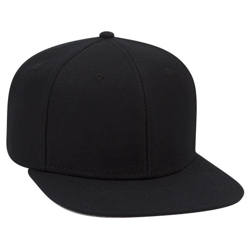 OTTO Wool Blend Twill Square Flat Visor SNAP 6 Panel Snapback Hat - Black