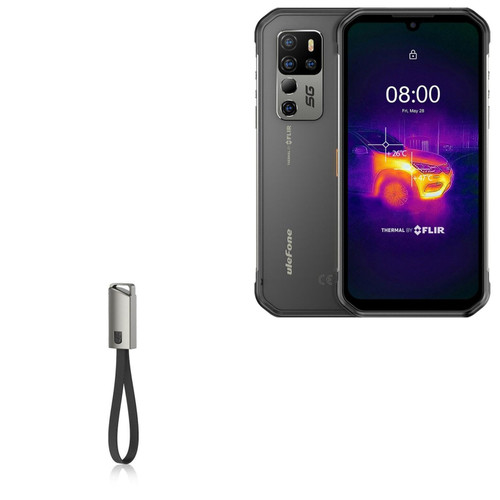 BoxWave Cable Compatible with Ulefone Armor 11T 5G - USB Type-C Keychain Charger, Key Ring USB Type-C to Type-A 8 in USB Cable - Jet Black