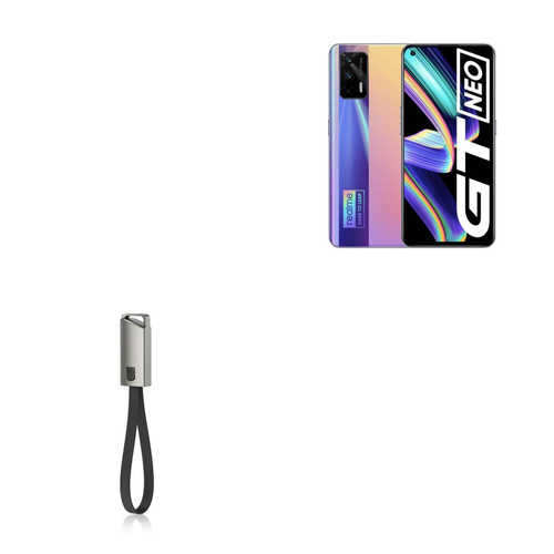 BoxWave Cable Compatible with Realme X7 Max - USB Type-C Keychain Charger, Key Ring USB Type-C to Type-A 8 in USB Cable - Jet Black
