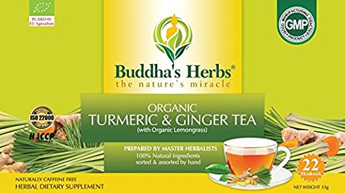 Buddha's Herbs Premium Organic Turmeric, Ginger and Lemongrass Herbal Tea, (Pack of 4)(88 Tea Bags)