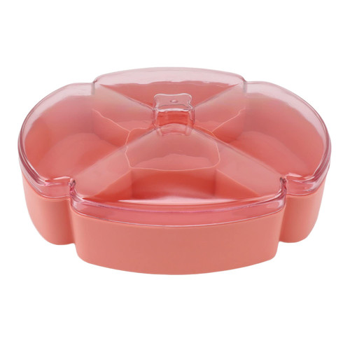 AUNMAS Divided Serving Dishes with Snack Serving Tray, Divided Fruit Plate Lid, Dried Fruit Tray Serving Bowls Compartment Plate with 5 Section Multifunctional Party Snack Tray for (Pink)