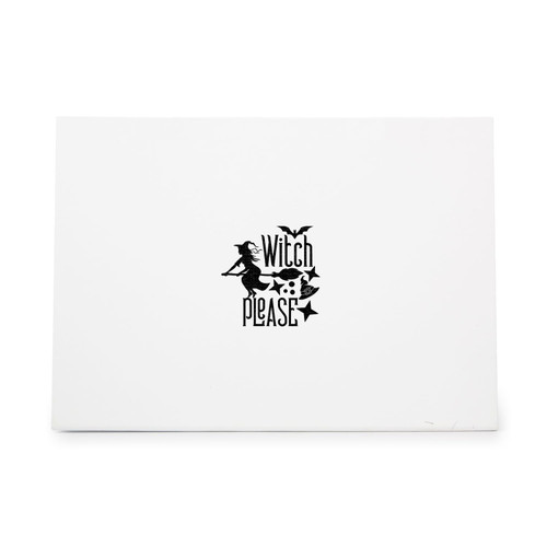 A witch on a broom with witch please, halloween rubber stamp, ideal for crafts scrapbooking invitations cards and tags CCSTA-8028