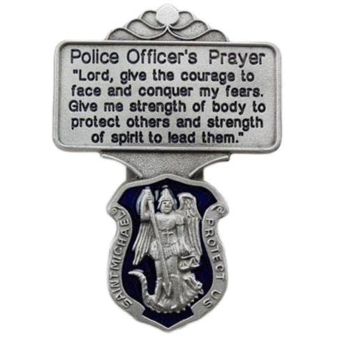 Patron Saint Michael Protection Medal Police Officer's Prayer Blue Enamel Visor Clip