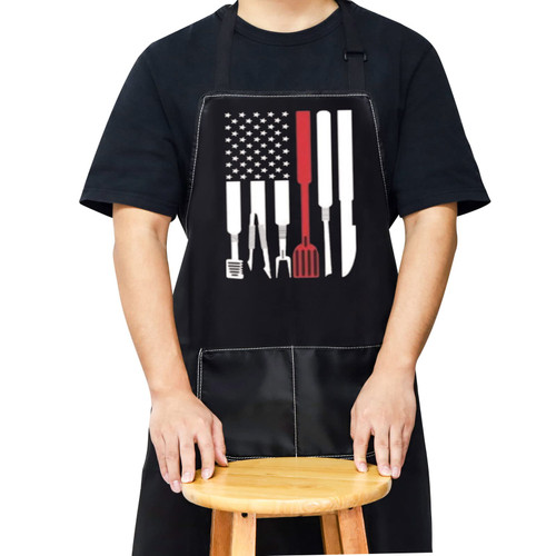 WZMPA Fire Fighter Thin Red Line Flag Adjustable Kitchen Apron With Pockets Fireman Gifts Fireman Apron (Red Line apron)