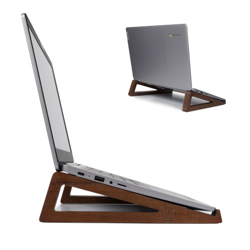 S&A Woodcraft Wooden Laptop Stand, Portable Desk Laptop Holder for Tablet with Carry Pouch, Compact Travel Laptop Stand with Protective Silicone Pads, Suitable for Laptops and Tablets