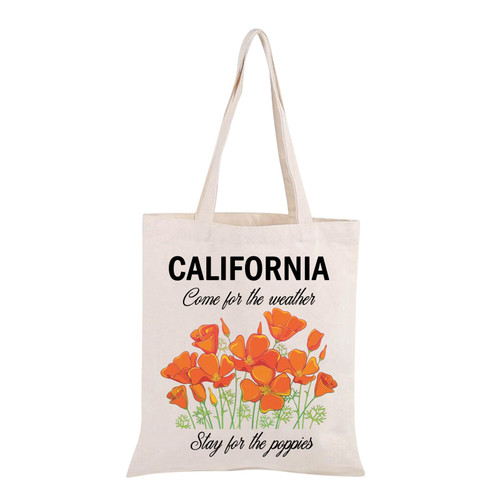 PWHAOO California Poppy Tote Bag California Canvas Tote Bag California State Tote Bag American Poppy Gift (CALIFORNIA Come TOTE)