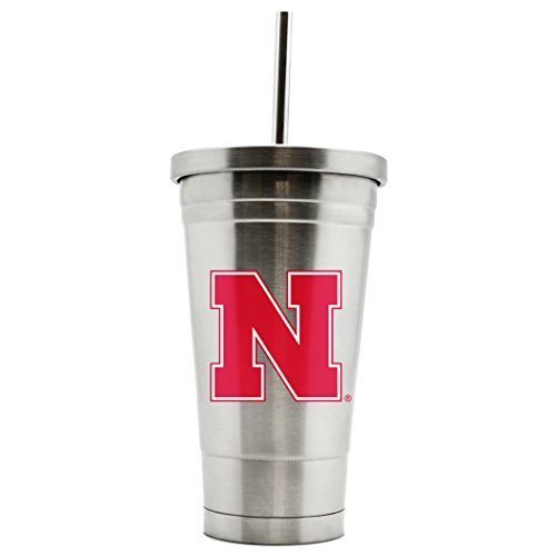 NCAA Nebraska Cornhuskers 17oz Double Wall Stainless Steel Thermo Tumbler with Straw