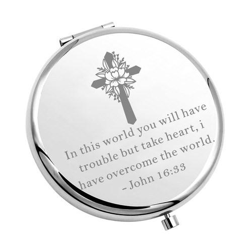 MAOFAED Bible Quote Inspired Gift Christian Gift Compact Mirror Take Heart I Have Overcome The World Purse Mirror (Overcome The World Mirror)