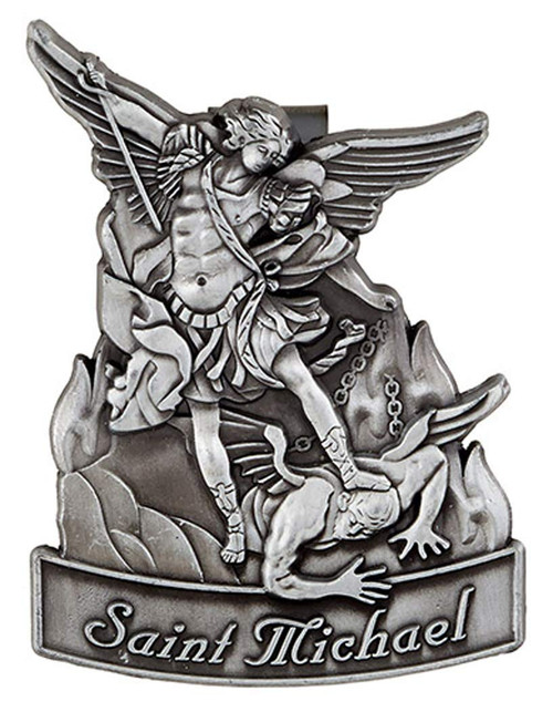 St. Michael Visor Clip for Men or Women. Silver Tone Oxidized Visor Clip.