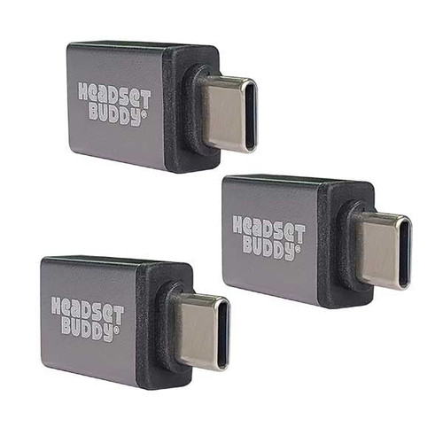 Headset Buddy USB-A to USB-C Adapter - USB Male to USB3 Female Adapter for Type C or Thunderbolt Devices - [Pack of 3]