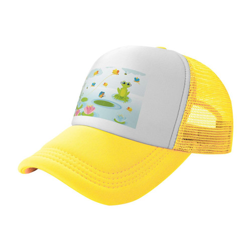 Frog On A Green Leaf Yellow Mesh Baseball Cap Sun Visor Hat Womens Men,Sun Hats Sport Cap Trucker Hat
