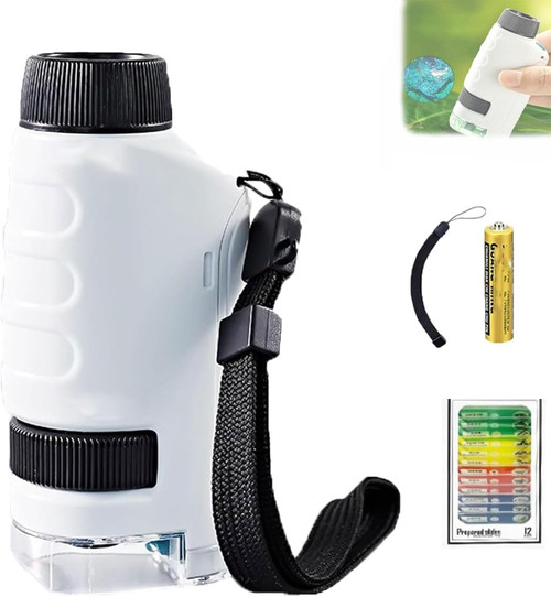 Minilabsters Miniscope Kids, Miniscope Portable Microscope Kids Minilabsters, Pocket Microscope 60x-120x, Portable Handheld Microscope, LED Lighted Pocket Microscope for Kids (White)