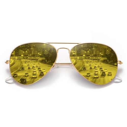 MEETSUN Aviator Night Vision Driving Glasses Anti Glare Polarized Nighttime Glasses HD Yellow Lens (YS) Gold Frame-Night Vision Lens