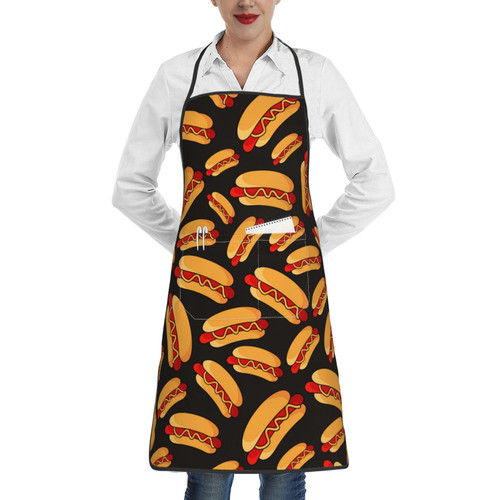 Aprons, Fun Food Hotdog Hot Dogs Water Oil Stain Resistant Chef Cooking Kitchen Aprons With For Men Women Waiter Waitress Baking Gardening Painting 20.5"x 28.3"