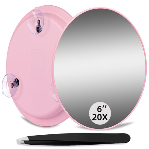 20X Makeup Magnifying Mirror, High Magnification Mirror 20X Round 6'' Magnifying Mirror, Compact Travel Magnifying Mirror with 3 Suction Cups, 20X Handheld Mirror Travel Magnified Mirror and Tweezers