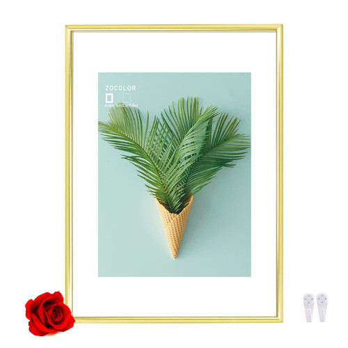 ZOCOLOR Gold A4 Picture Frame, 8.3x11.7 Poster Frame without Mat or 6x8 Photo with Mat, Minimalism A4 Thin Metal Frame with HD Acrylic for Wall Decoration or Certificate Display (Gold, A4