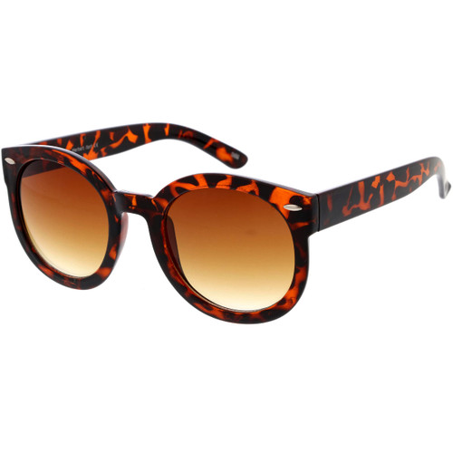 zeroUV - Round Retro Oversized Sunglasses for Women with Colored Mirror and Neutral Lens 53mm (Tortoise/Amber)