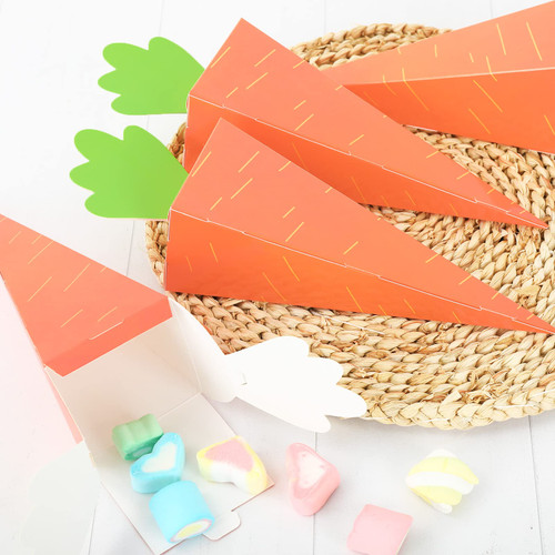 Whaline 24Pcs Easter Treat Boxes Carrot Shaped Cookie Candy Boxes 3D Carrot Cardboard Box Easter Paper Gift Container for Easter Spring Cookie Goodie Candy Sweet Decorations Party Favors Supplies