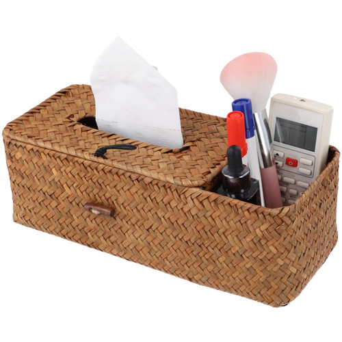 Varku Tissue Box Cover, Square Tissue Storage Box, Handwoven Tissue Holder, Decorative Reed Grass Tissue Box Organizer, Rectangular Tissue Storage Holder for Home Office