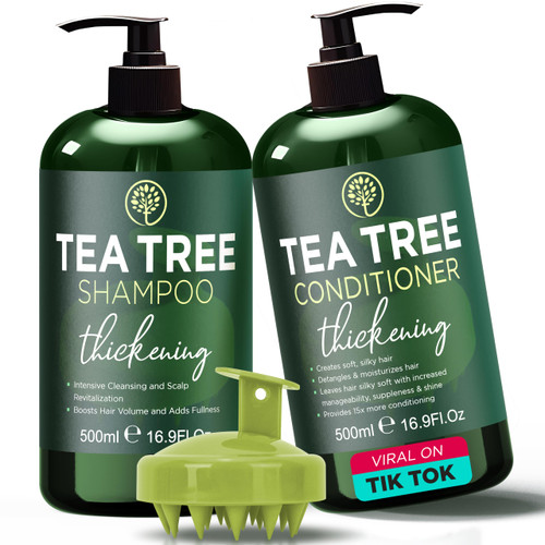 Thickening Tea Tree Shampoo & Conditioner Set for Itchy Scalp, Hair Loss, Dandruff | w/Tea Tree Oil, Aloe, Rosemary, Jojoba | Hair Thickening, Volume Boost for Men & Women | Sulfate & Paraben Free Thickening Tea Tree Shampoo & Conditioner Set for Itchy Scalp, Hair Loss, Dandruff | w/Tea Tree Oil, Aloe, Rosemary, Jojoba | Hair Thickening, Volume Boost for Men & Women | Sulfate & Paraben Free