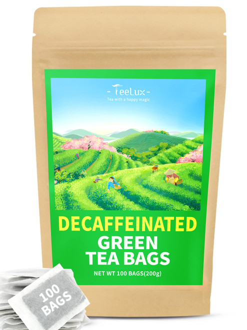 TeeLux Decaf Green Tea Bags, Pure Decaffeinated Green Tea, Super Antioxidant, 100 Count Tea Bags for Hot & Iced Tea TeeLux Decaf Green Tea Bags, Pure Decaffeinated Green Tea, Super Antioxidant, 100 Count Tea Bags for Hot & Iced Tea