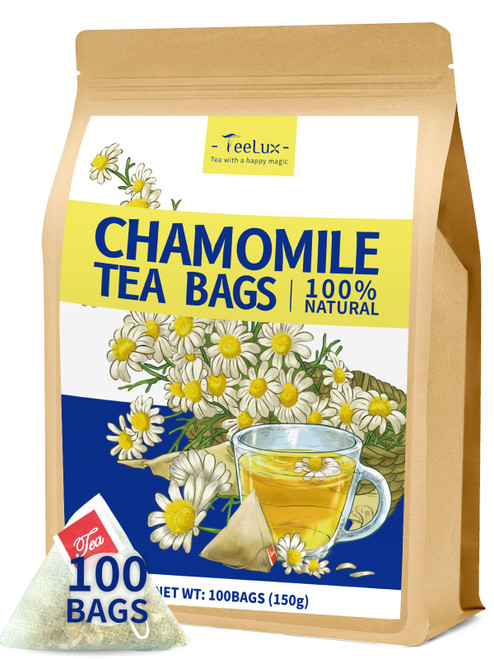 TeeLux Chamomile Tea Bags, 1.5g/bag, Pure Natural Chamomile Flowers Herbal Tea, Caffeine Free, 100 Count