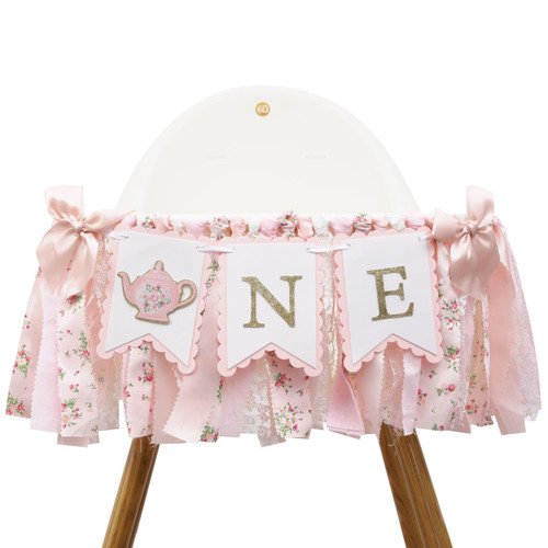 Tea Party High Chair Banner - Alice In Wonderland Birthday,Tea Party Birthday Decorations,Tea Party First/1st High Chair Banner,Alice In Onederland Tea Party Cake Smash Photo Prop