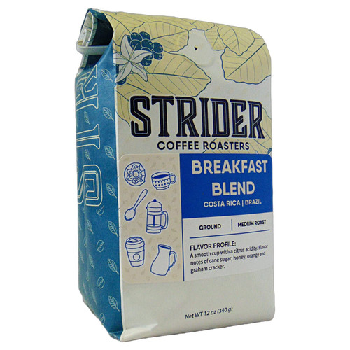 Strider Coffee Roasters, Breakfast Blend, Medium Roast, Ground Coffee, Costa Rica, Specialty Coffee, 12 oz