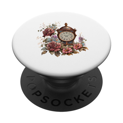 Steampunk Clock Gear Flowers Vintage Retro Aesthetic Clock PopSockets Standard PopGrip