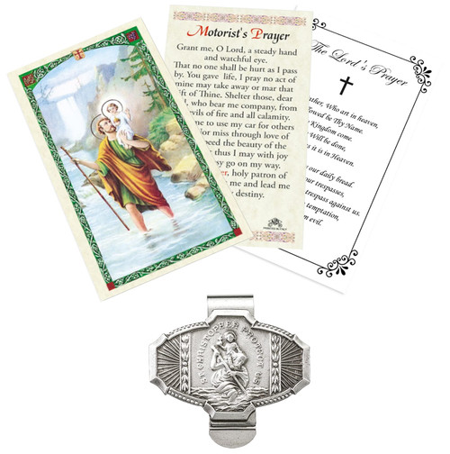 St Christopher Visor Clip Medal for Car - Laminated Motorist's Saint Christopher Prayer Card, The Lord's Prayer | Catholic Patron Saint of Travelers, Highway, Road Travel Themed Set, 3 Items St Christopher Visor Clip Medal for Car - Laminated Motorist's Saint Christopher Prayer Card, The Lord's Prayer | Catholic Patron Saint of Travelers, Highway, Road Travel Themed Set, 3 Items