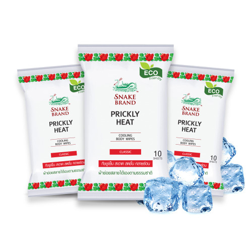Snake Brand Cooling Body Wipes Instant Ice Eco Friendly Tissue Relaxing Original Classic Scent, 3 Packs x 10 Sheets - Daily Use Body Wipes