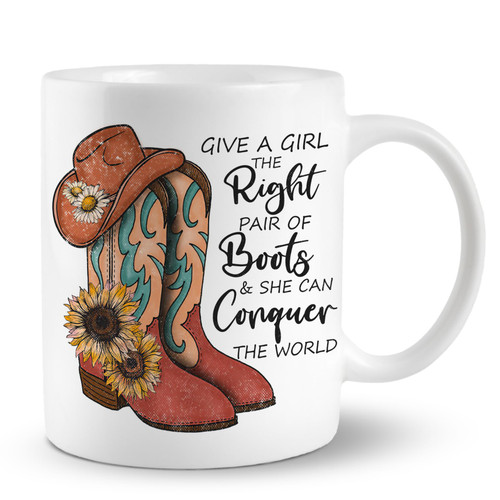 PUHEI Cowgirl Give a Girl the Right Pair of Boots and She Can Conquer the World 11 Ounces Ceramic Mug Cup,Girl Power Coffee Tea Mug Cup,Gifts for Teen Girls Cowgirls PUHEI Cowgirl Give a Girl the Right Pair of Boots and She Can Conquer the World 11 Ounces Ceramic Mug Cup,Girl Power Coffee Tea Mug Cup,Gifts for Teen Girls Cowgirls