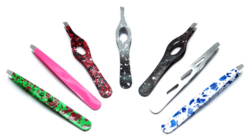 PREMIUM INSTRUMENTS Slanted Tweezers - Professional Stainless Steel Slant Tip Tweezer - The Best Precision Eyebrow Tweezers Set of 7