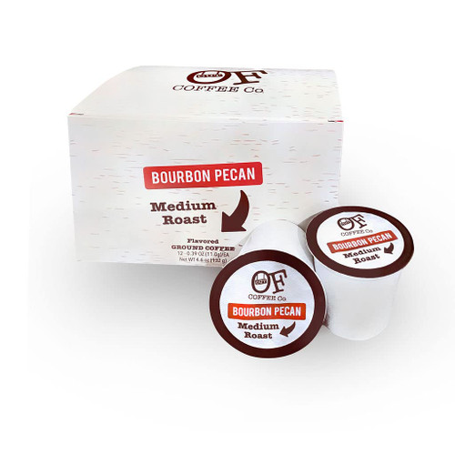 Out of Coffee Co., Bourbon Pecan, 12-Count Single Serve Pods, Ground Coffee, Flavored, Medium Roast, Note: No alcohol, 100% Arabica Coffee Out of Coffee Co., Bourbon Pecan, 12-Count Single Serve Pods, Ground Coffee, Flavored, Medium Roast, Note: No alcohol, 100% Arabica Coffee