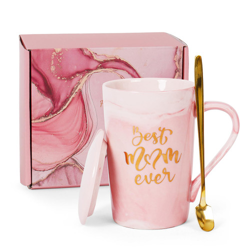ONEVIVE Funny Coffee Mug Gifts for Mom Women Best Mom ever Gifts, 14 oz Pink Ceramic Coffee Mug Birthday Gift Christmas Gift Mom Gifts(Best Mom Ever)