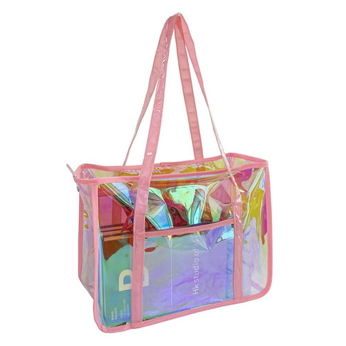 ONEART Holographic Red Clear Tote Bags, Waterproof Shoulder Bag, Clear Tote Bag with Zipper, Unisex Handbag