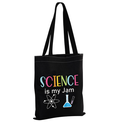 MBMSO Science Tote Bag Science is My Jam Science Teacher Gifts Lab Tech Gifts Science Lover Gifts Scientist Shoulder Bag (Science is My Jam TB-black)
