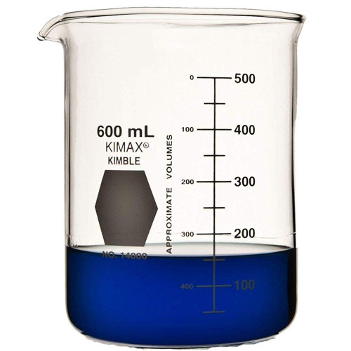 Kimble KIMAX 14000-600, 600ml Low Form Griffin Glass Beaker, Double Scale, Graduated (Single)