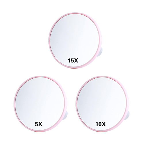 KeaJuidy 5X 10X 15X Magnifying Mirror Makeup Mirror with Suction Cup Magnification Round Mirror for Makeup Application, Tweezing, Exquisite Makeup, and Blackhead/Blemish Removal, 3pcs, Pink KeaJuidy 5X 10X 15X Magnifying Mirror Makeup Mirror with Suction Cup Magnification Round Mirror for Makeup Application, Tweezing, Exquisite Makeup, and Blackhead/Blemish Removal, 3pcs, Pink