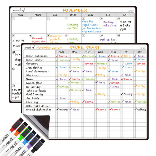 JJPRO Magnetic Dry Erase Chore Chart and Monthly Planner Whiteboard Bundle for Fridge-Chore Chart for Multiple Kids, Monthly Calendar, Behavior Chart Kids Multiple Kids,Reward Chart, 6 Markers JJPRO Magnetic Dry Erase Chore Chart and Monthly Planner Whiteboard Bundle for Fridge-Chore Chart for Multiple Kids, Monthly Calendar, Behavior Chart Kids Multiple Kids,Reward Chart, 6 Markers