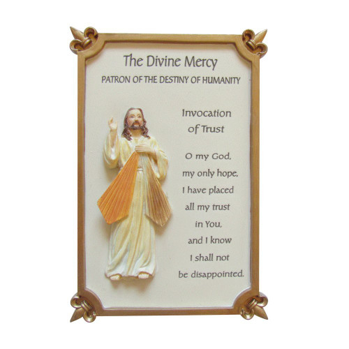 Gifts by Lulee, LLC Divine Mercy Wall Plaque with Silver Oxidized Medal in Folder Includes a Blessed Prayer Card