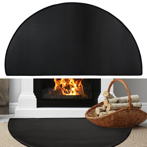 Fireproof Fireplace Mat Half Round Hearth Area Rug Fire Retardant Fiberglass Mat Fireproof Rugs for Fireplaces Fire Resistant Mat Wood Stove Fireplace Protect Floors from Sparks Embers (32 x 60 Inch)