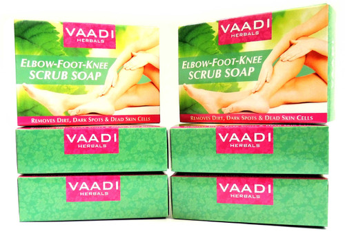 Elbow Foot Knee Scrub Soap (Bar Soap) with Almond and Walnut Scrub - Each 2.65 Oz - Pack of 6 (16 Oz) - Vaadi Herbals