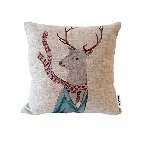 Decorbox Cotton Linen Square Throw Pillow Case Decorative Cushion Cover Pillowcase for Sofa Fashion Deer 18 "X18 "