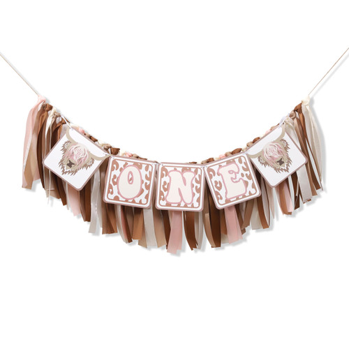 Cow One High Chair Banner - Cow Theme 1st Birthday Decorations, Highland Cow Birthday Highchair,Holy Cow I'm One,Farm Party Decoration